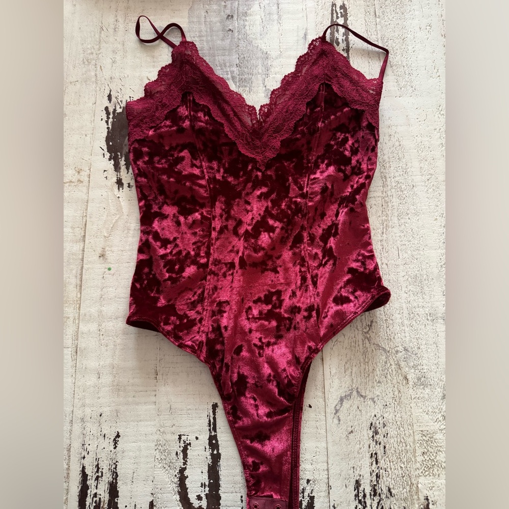 Maroon Velvet Bodysuit